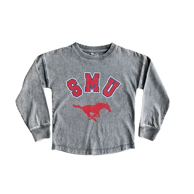 Girls Youth Gameday Couture Gray SMU Mustangs Faded Wash Pullover Top