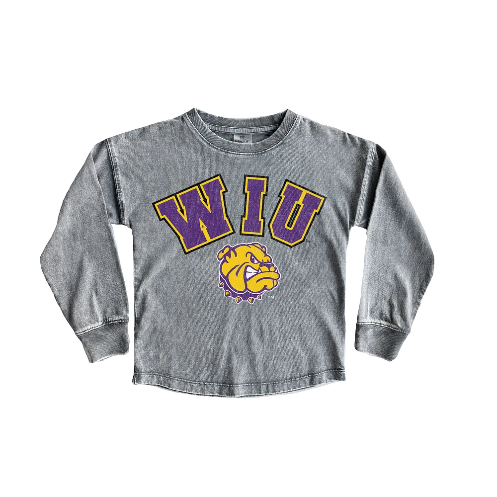 Girls Youth Gameday Couture Gray Western Illinois Leathernecks Faded Wash Pullover Top