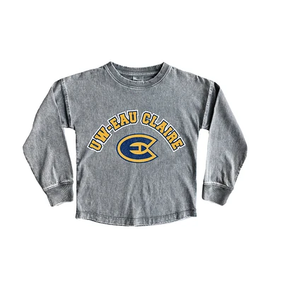 Girls Youth Gameday Couture Gray Wisconsin Eau Claire Blugolds Faded Wash Pullover Top