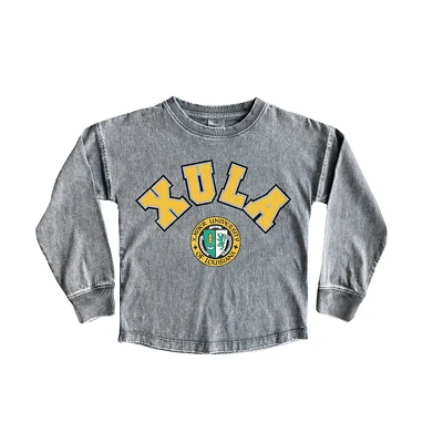 Girls Youth Gameday Couture Gray XULA Gold Faded Wash Pullover Top