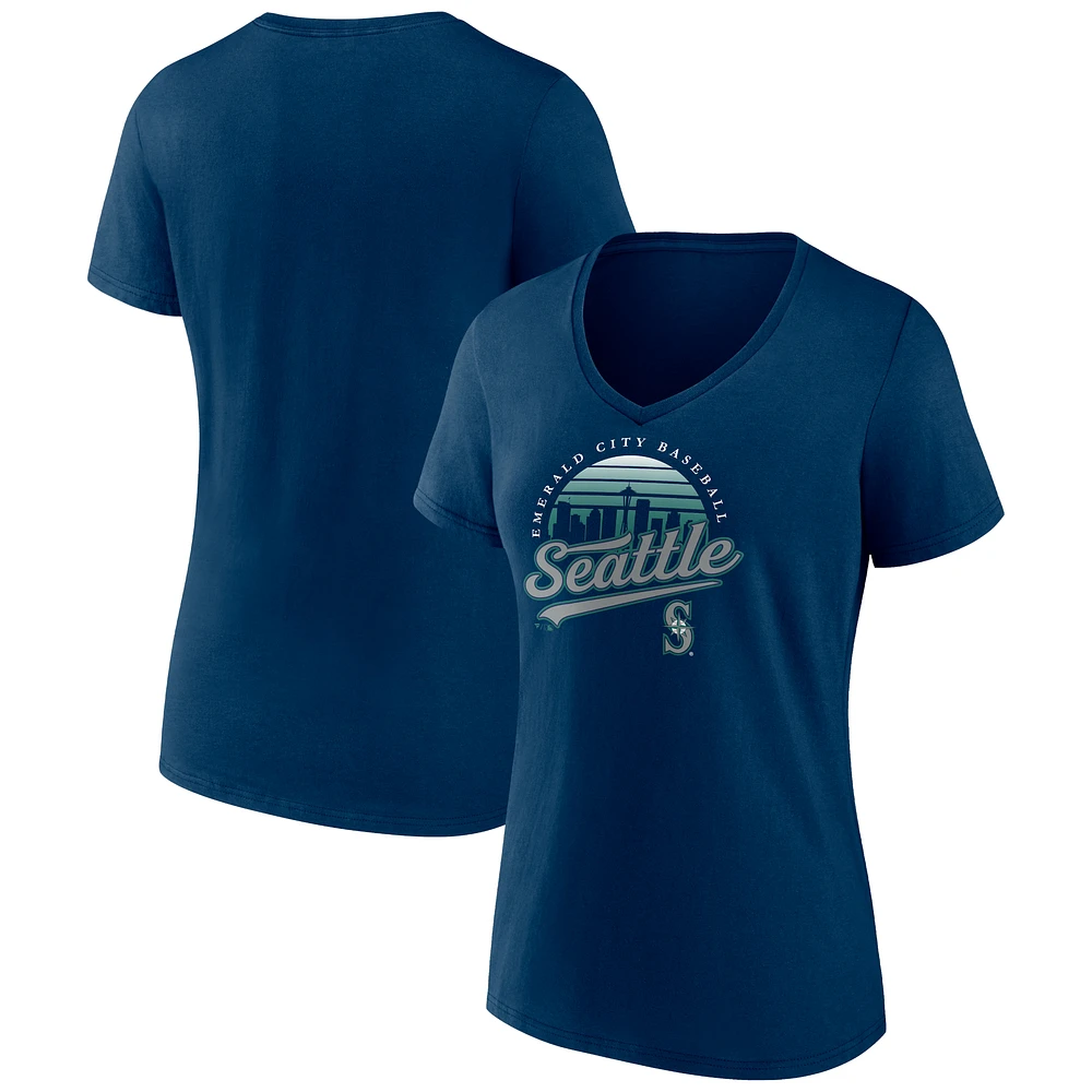 Women's Navy Seattle Mariners One Champion V-Neck T-Shirt