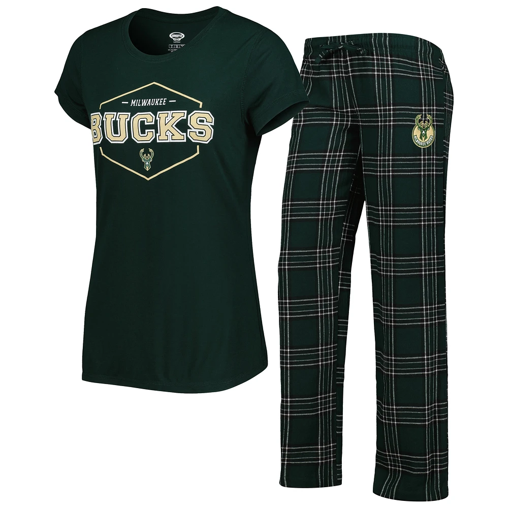 Women's Concepts Sport Hunter Green/Black Milwaukee Bucks Badge Top & Pajama Pants Sleep Set
