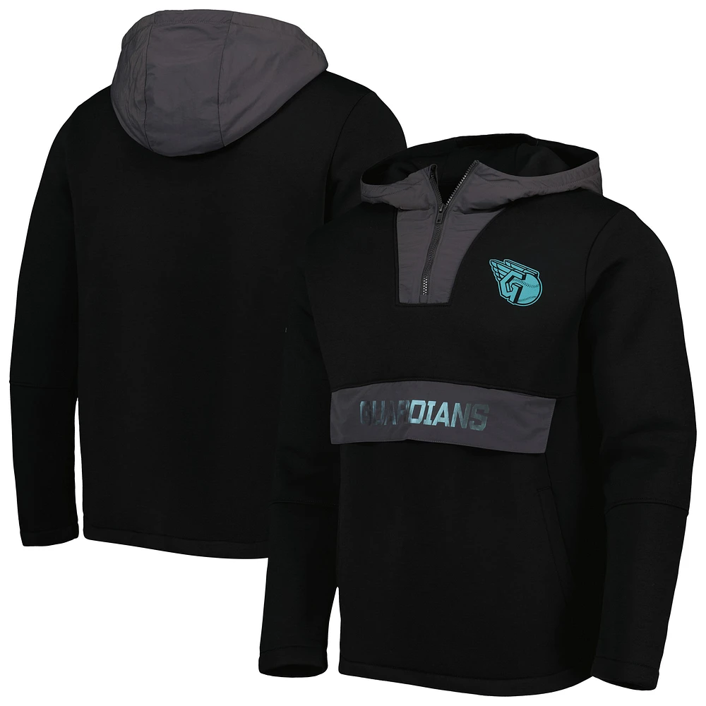 Men's Levelwear Black Cleveland Guardians Ruckus Quarter-Zip Hoodie