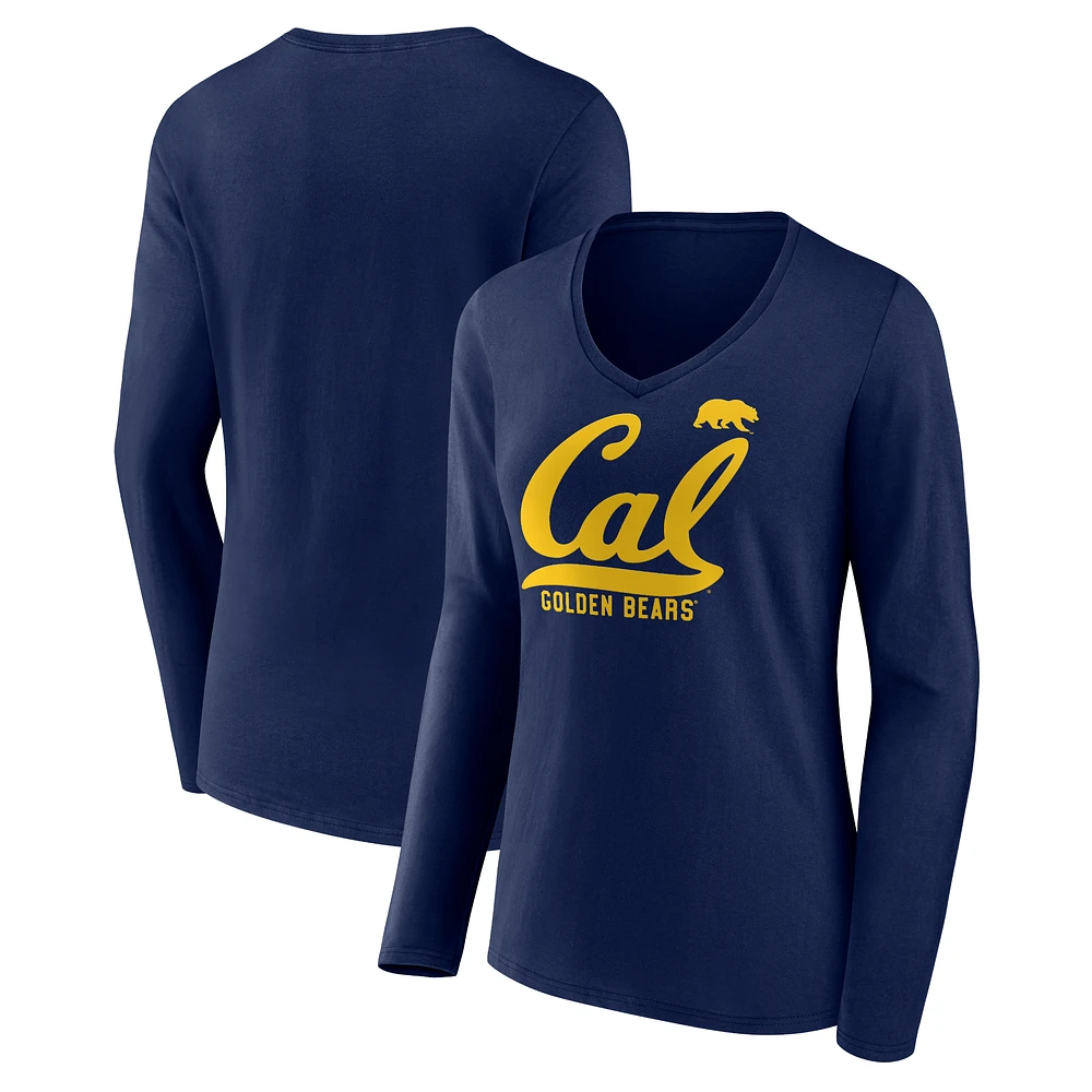 Women's Navy Cal Bears Speed Tested V-Neck Long Sleeve T-Shirt