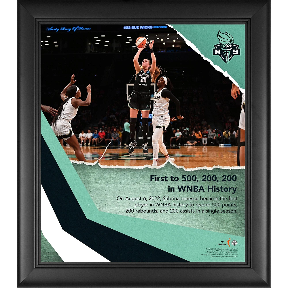 Sabrina Ionescu New York Liberty Framed 15" x 17" First To 500 Points 200 Rebounds 200 Assists Collage