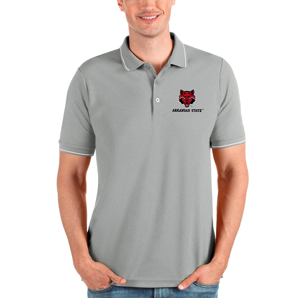 Men's Antigua Gray Arkansas State Red Wolves Affluent Polo
