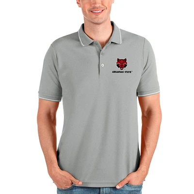 Men's Antigua Gray Arkansas State Red Wolves Affluent Polo