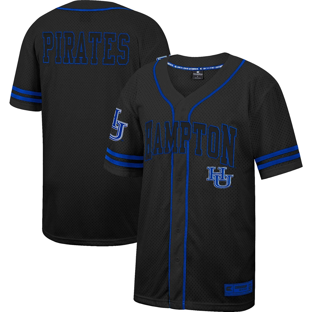 Men's Colosseum Black Hampton Pirates Free Spirited Mesh Button-Up Baseball Jersey