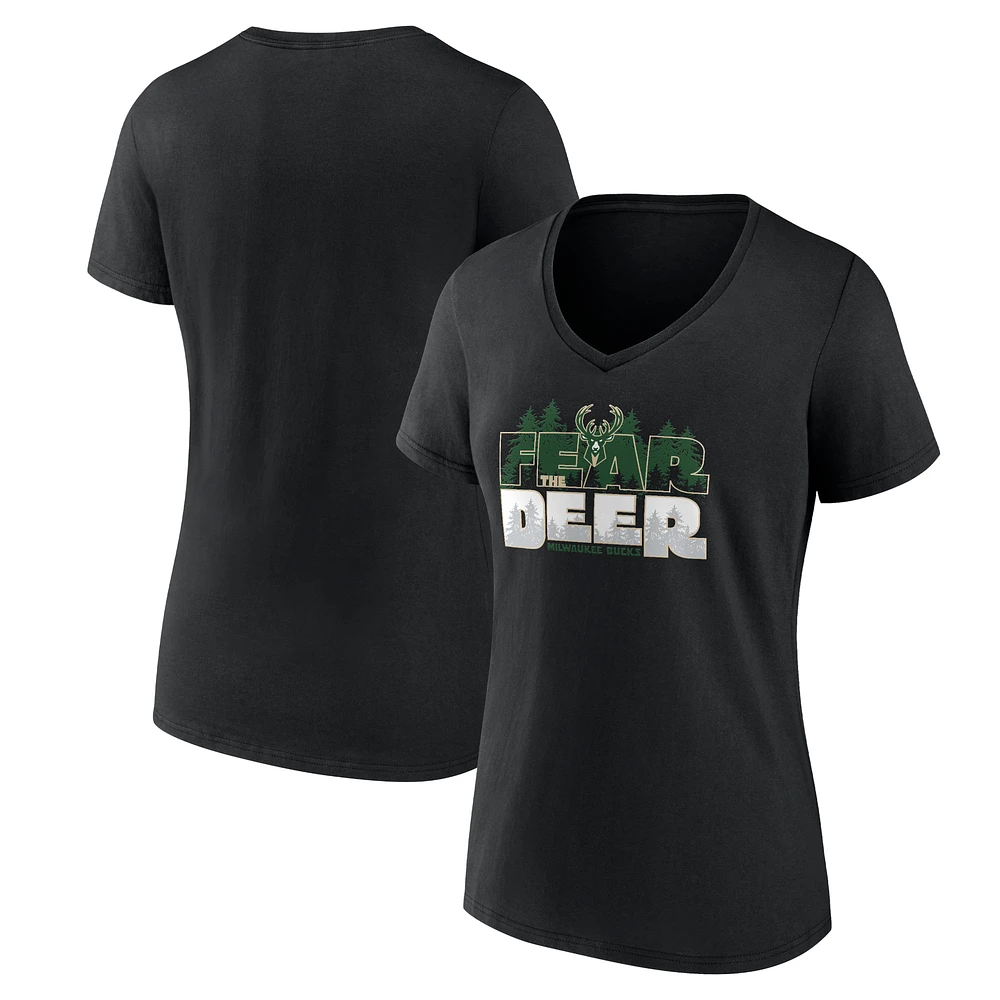 Women's Black Milwaukee Bucks Core Hometown V-Neck T-Shirt