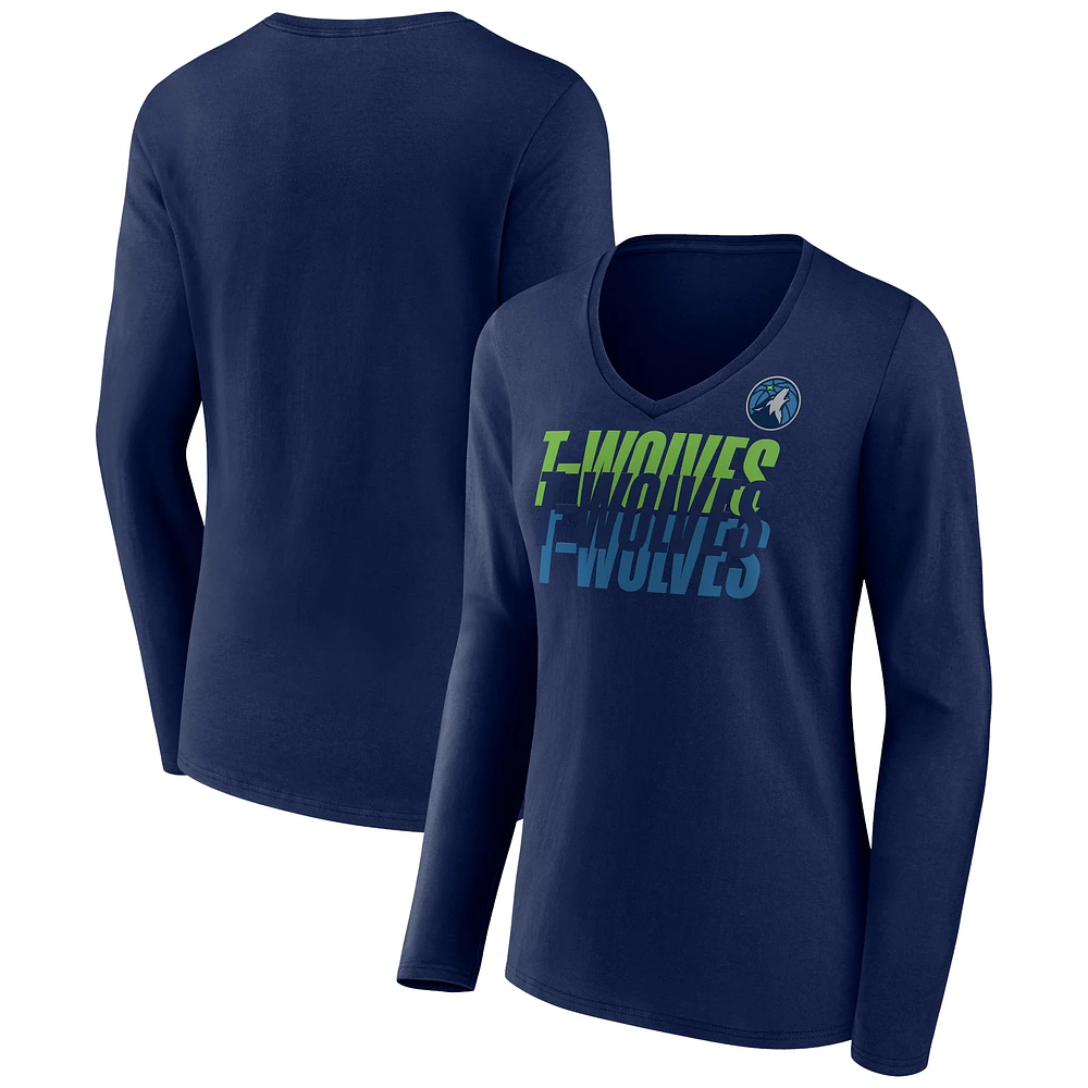 Women's Navy Minnesota Timberwolves Tumble V-Neck Long Sleeve T-Shirt