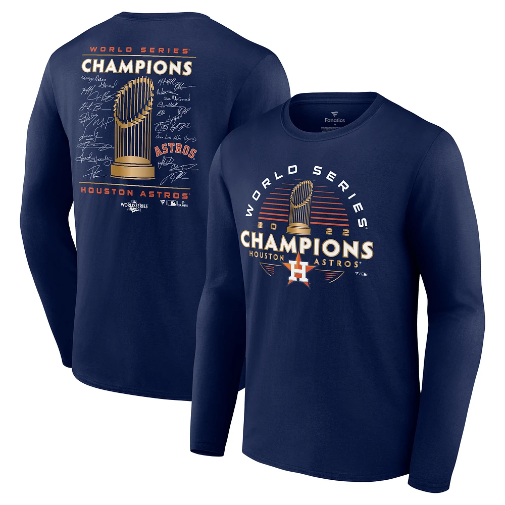 Men's Fanatics Navy Houston Astros 2022 World Series Champions Signature Roster Long Sleeve T-Shirt