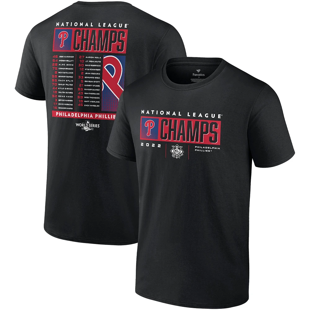 Men's Fanatics Black Philadelphia Phillies 2022 National League Champions Roster T-Shirt