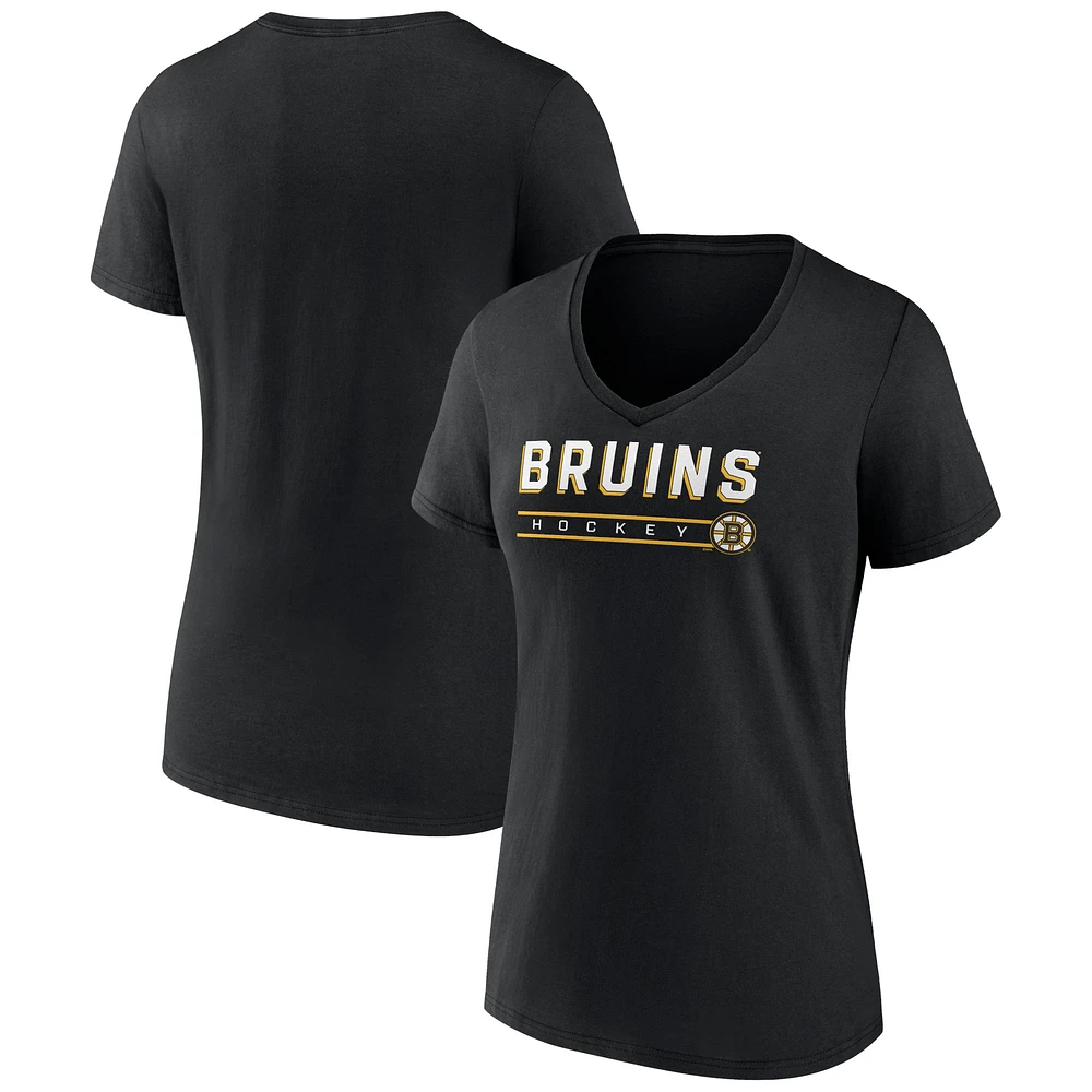 Women's Black Boston Bruins Primary Play V-Neck T-Shirt