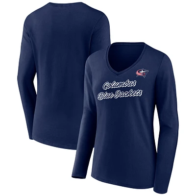 Women's Navy Columbus Blue Jackets Forge Long Sleeve V-Neck T-Shirt