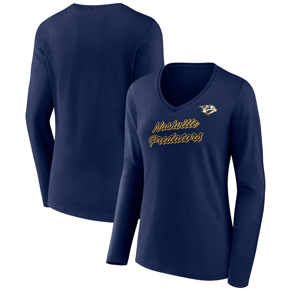 Women's Navy Nashville Predators Forge Long Sleeve V-Neck T-Shirt
