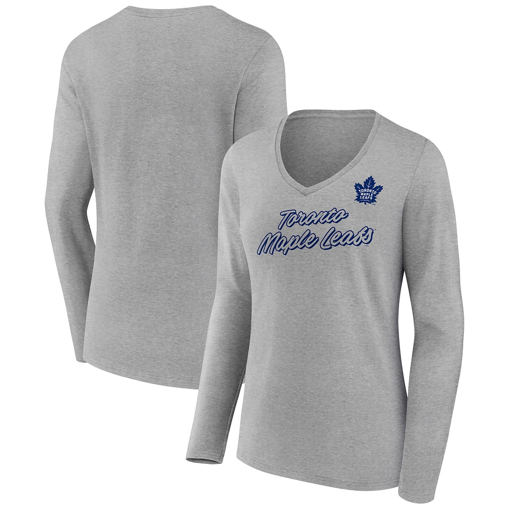 Women's Heathered Gray Toronto Maple Leafs Forge Long Sleeve V-Neck T-Shirt