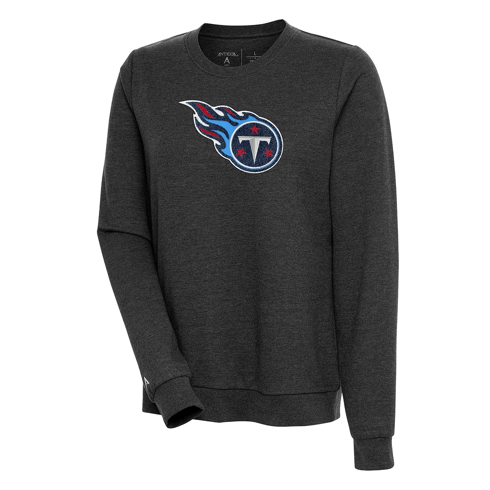 Women's Antigua Heathered Black Tennessee Titans Action Crewneck Chenille Pullover Sweatshirt