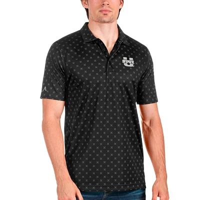 Men's Antigua Black/Steel Utah State Aggies Spark Polo