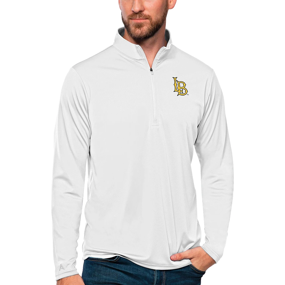 Men's Antigua White Cal State Long Beach The Tribute Quarter-Zip Top
