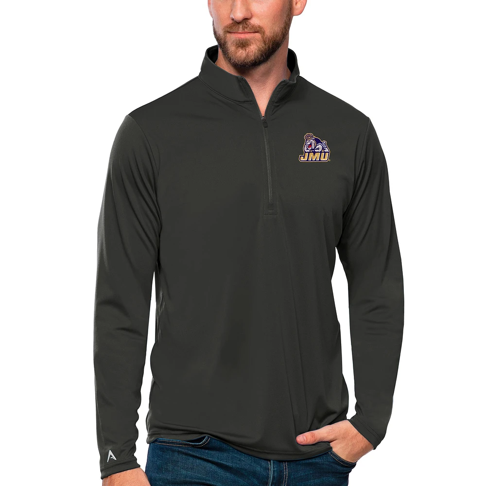 Men's Antigua Charcoal James Madison Dukes Tribute Quarter-Zip Top