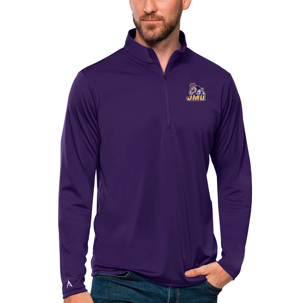 Men's Antigua Purple James Madison Dukes Tribute Quarter-Zip Top
