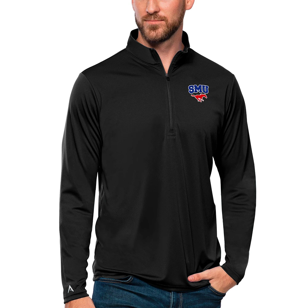 Men's Antigua Black SMU Mustangs Tribute Quarter-Zip Top