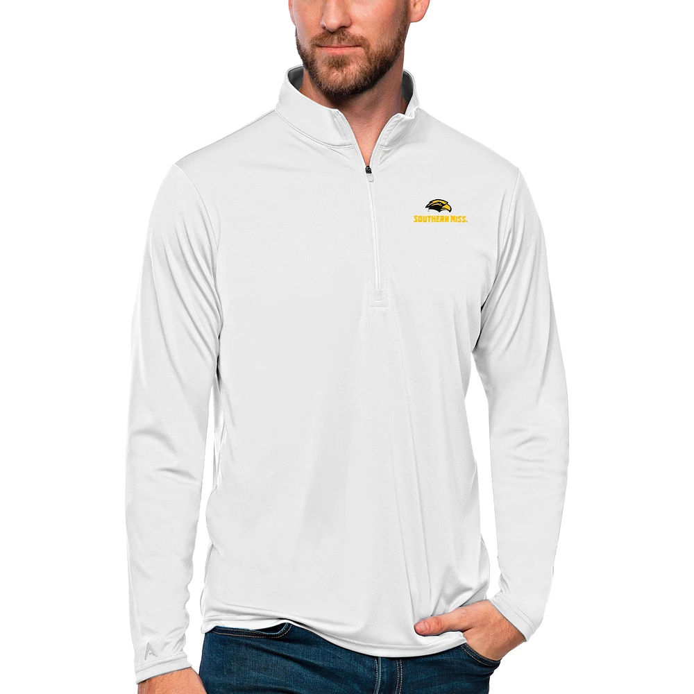 Men's Antigua White Southern Miss Golden Eagles Tribute Quarter-Zip Top