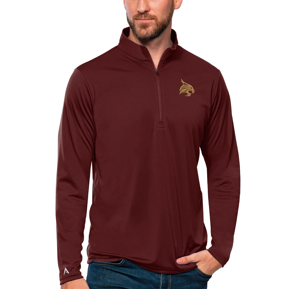 Men's Antigua Maroon Texas State Bobcats Tribute Quarter-Zip Top