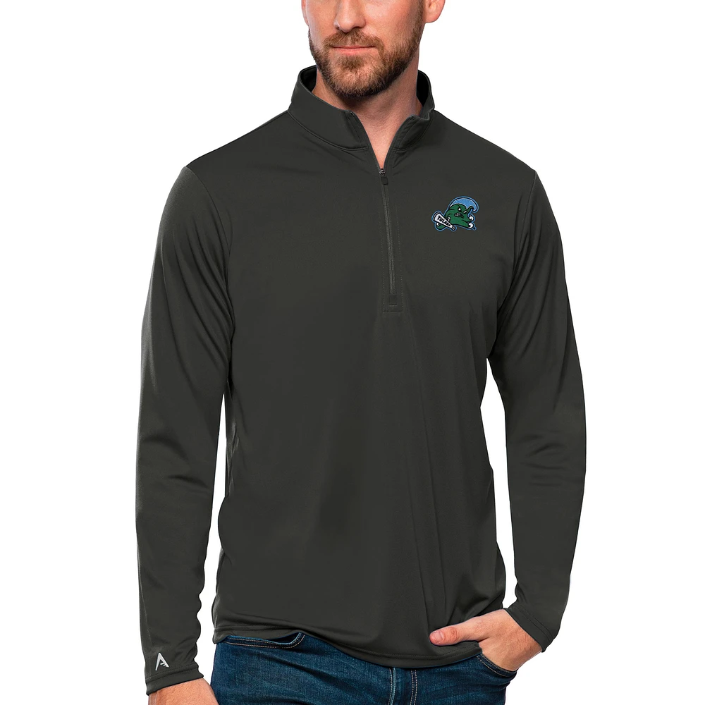 Men's Antigua Charcoal Tulane Green Wave Tribute Quarter-Zip Top