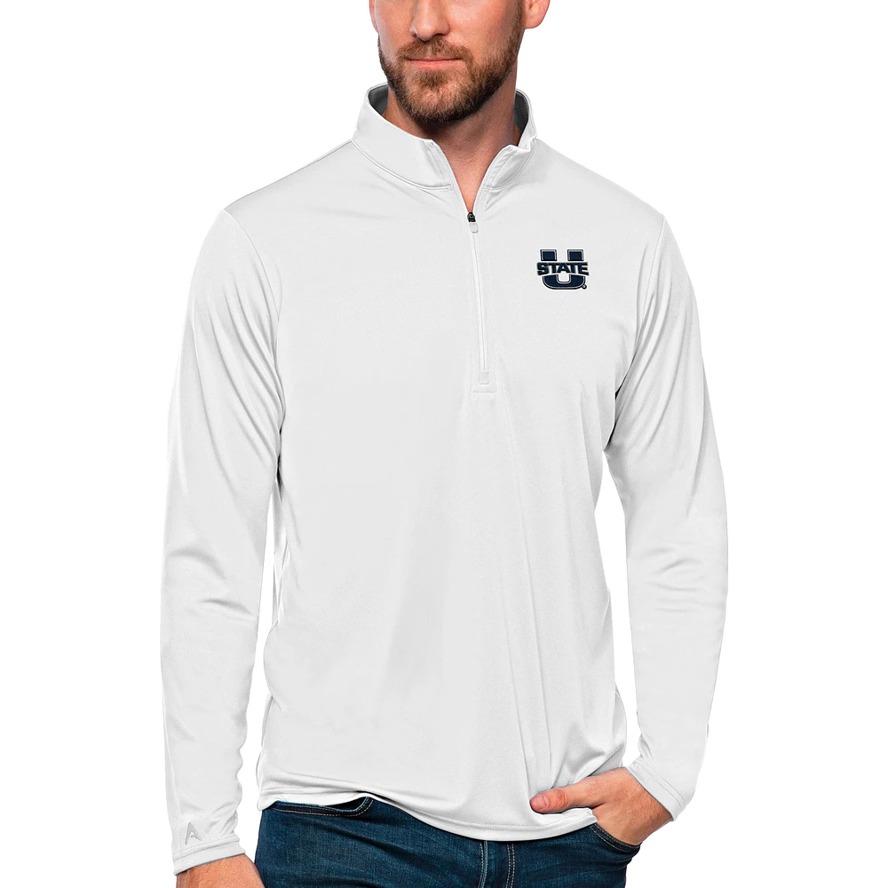 Men's Antigua White Utah State Aggies Tribute Quarter-Zip Top
