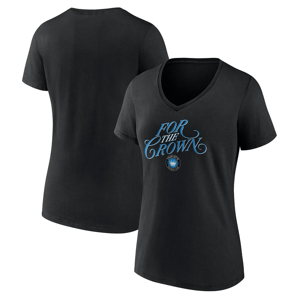 Women's Black Charlotte FC Hometown Collection Logo V-Neck T-Shirt
