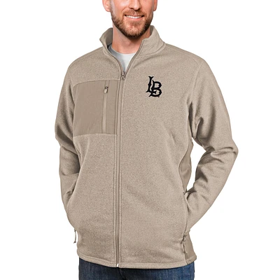 Men's Antigua Oatmeal Cal State Long Beach The Beach Course Full-Zip Jacket