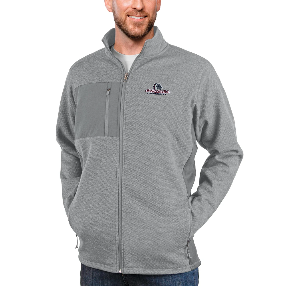 Men's Antigua Heather Gray Gonzaga Bulldogs Course Full-Zip Jacket