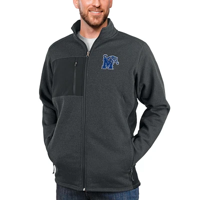 Men's Antigua Heather Charcoal Memphis Tigers Course Full-Zip Jacket