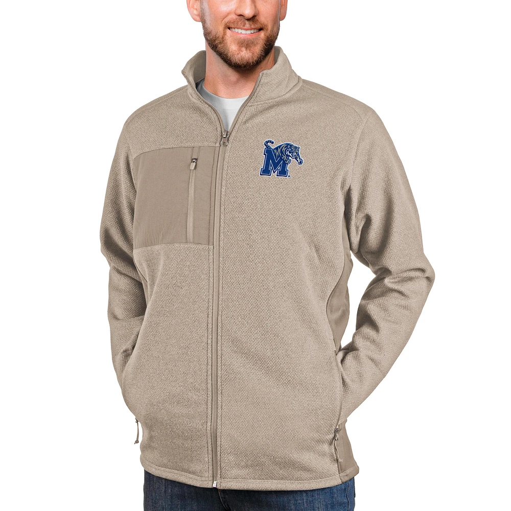 Men's Antigua Oatmeal Memphis Tigers Course Full-Zip Jacket