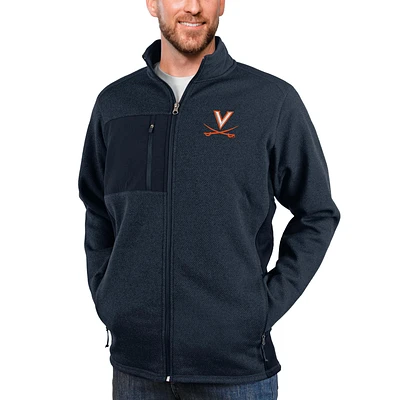 Men's Antigua Heather Navy Virginia Cavaliers Course Full-Zip Jacket