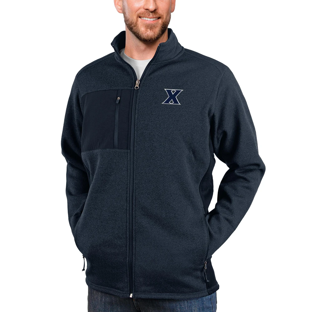 Men's Antigua Heather Navy Xavier Musketeers Course Full-Zip Jacket