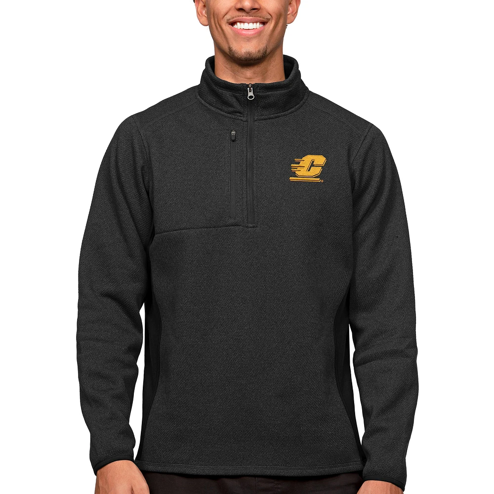 Men's Antigua Heather Black Central Michigan Chippewas Course Quarter-Zip Pullover Top