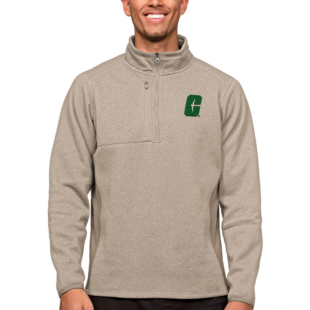 Men's Antigua Oatmeal Charlotte 49ers Course Quarter-Zip Pullover Top