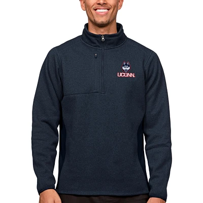 Men's Antigua Heather Navy UConn Huskies Course Quarter-Zip Pullover Top