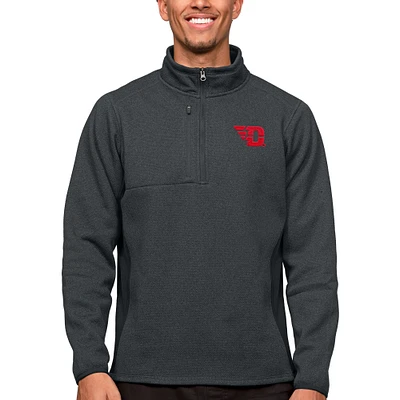 Men's Antigua Heather Charcoal Dayton Flyers Course Quarter-Zip Pullover Top