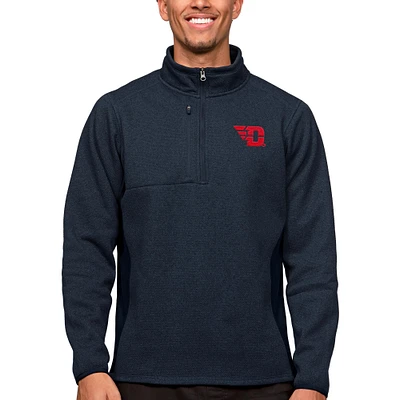 Men's Antigua Heather Navy Dayton Flyers Course Quarter-Zip Pullover Top