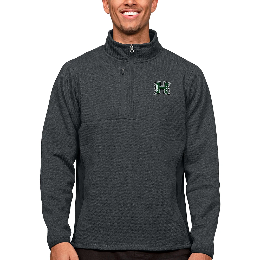 Men's Antigua Heather Charcoal Hawaii Warriors Course Quarter-Zip Pullover Top