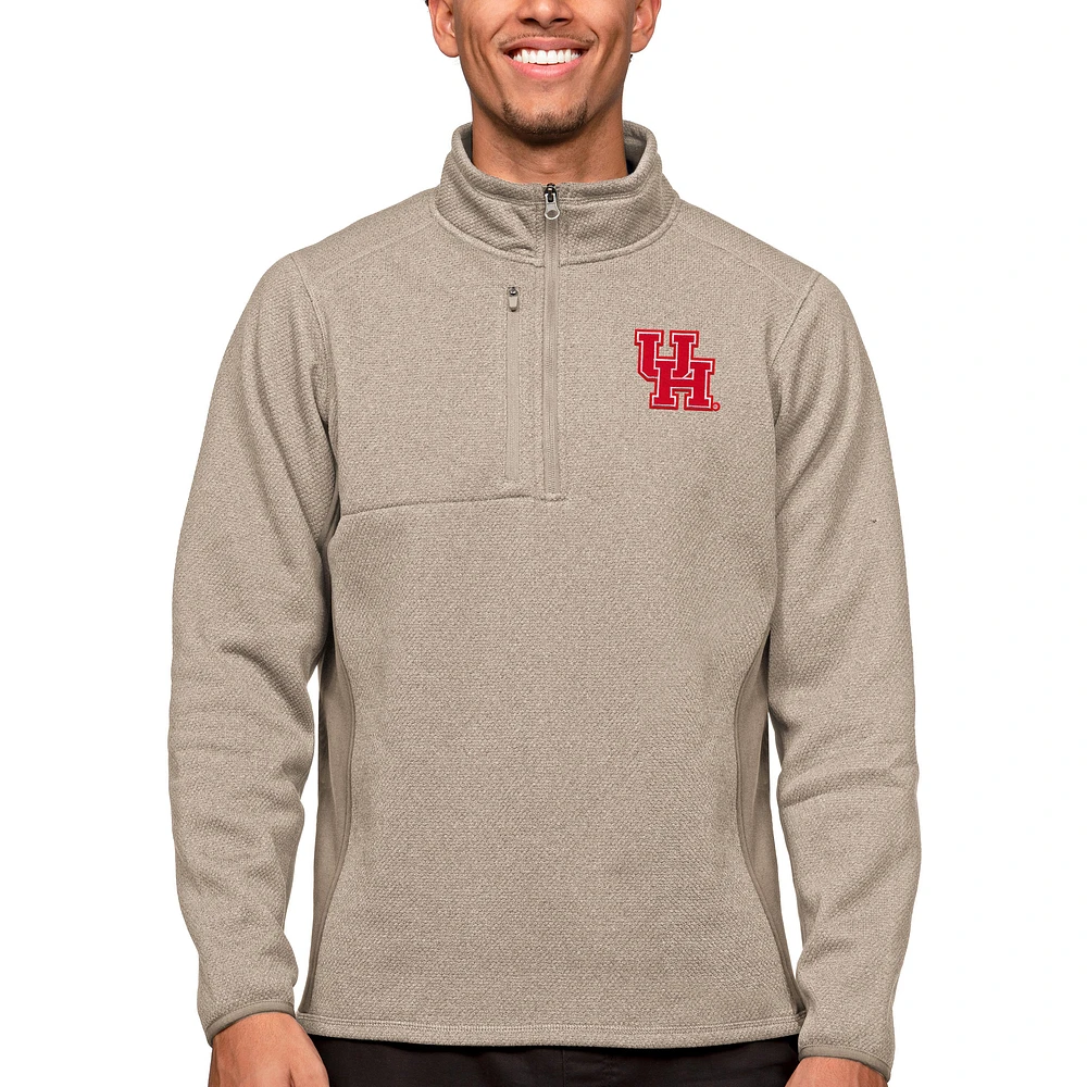 Men's Antigua Oatmeal Houston Cougars Course Quarter-Zip Pullover Top