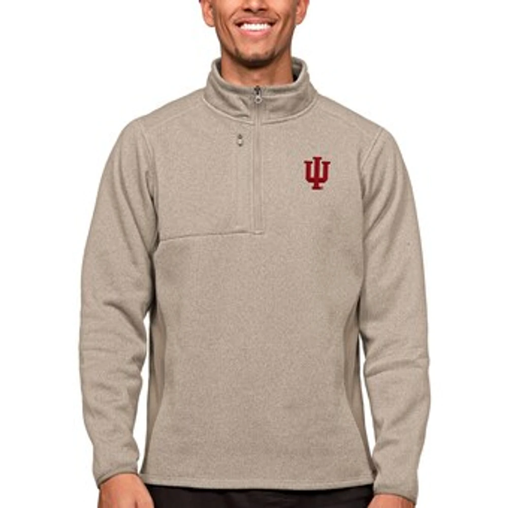 Men's Antigua Oatmeal Indiana Hoosiers Course Quarter-Zip Pullover Top