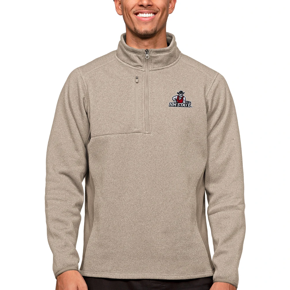 Men's Antigua Oatmeal New Mexico State Aggies Course Quarter-Zip Pullover Top