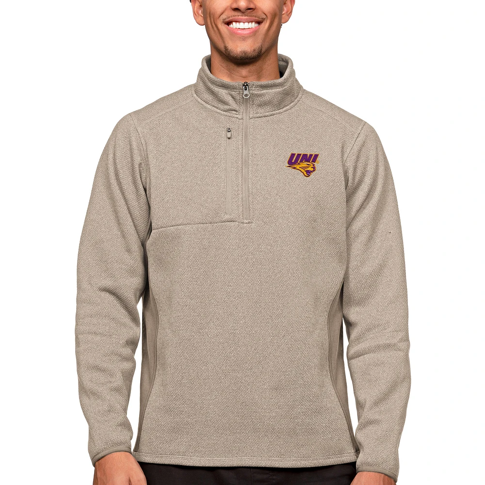 Men's Antigua Oatmeal Northern Iowa Panthers Course Quarter-Zip Pullover Top