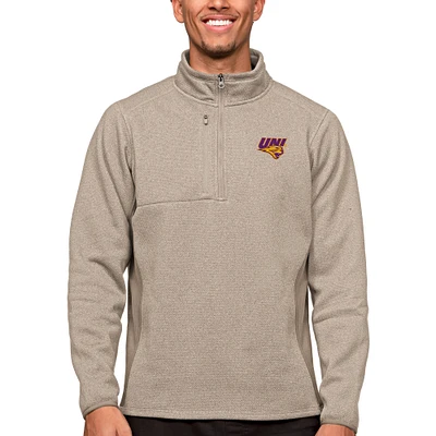 Men's Antigua Oatmeal Northern Iowa Panthers Course Quarter-Zip Pullover Top