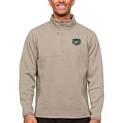 Men's Antigua Oatmeal Ohio Bobcats Course Quarter-Zip Pullover Top
