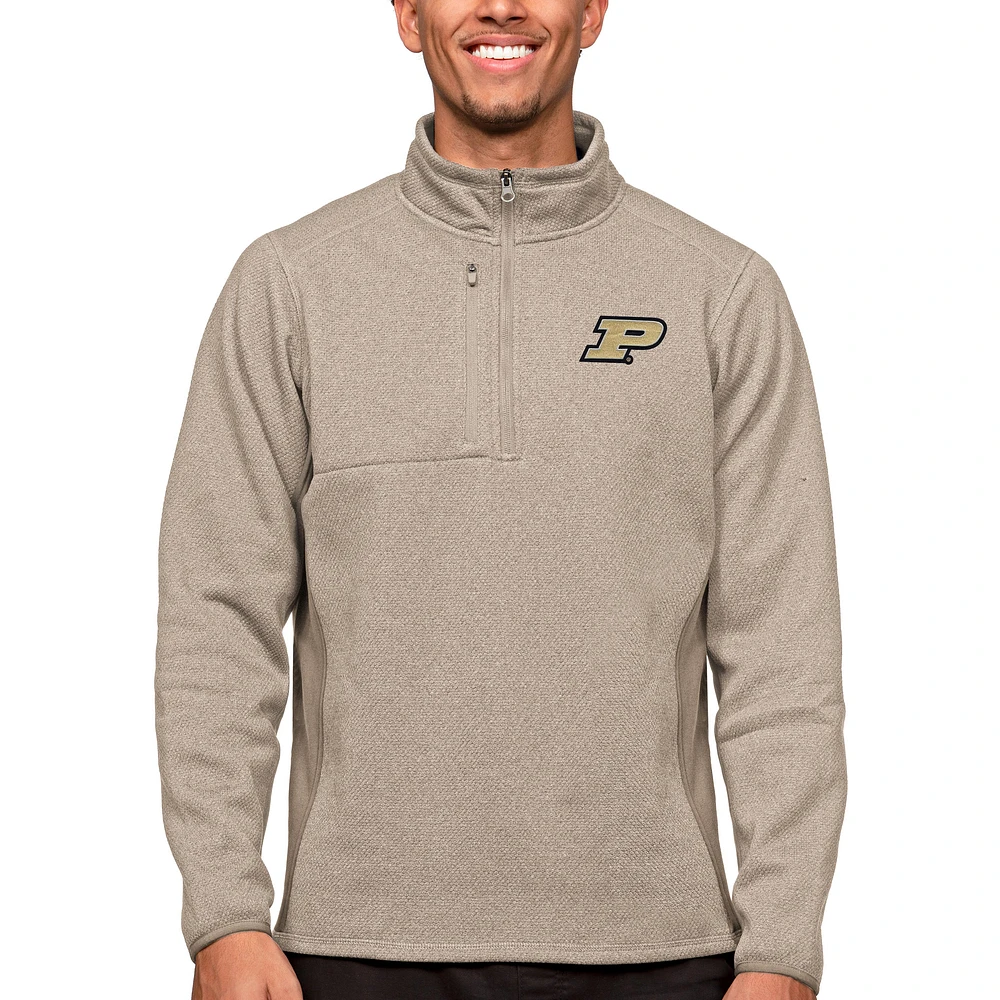 Men's Antigua Oatmeal Purdue Boilermakers Course Quarter-Zip Pullover Top